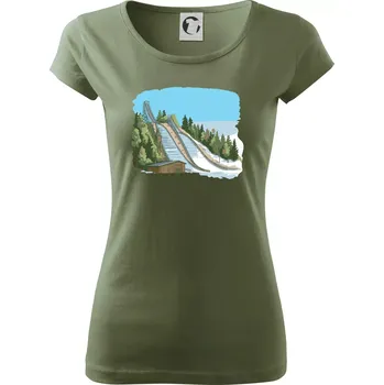 Dámské tričko Obrázek skokanských můstků - Dámské triko Pure - XS ( Khaki )
