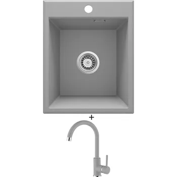 Granitový dřez Granitový dřez SET Deante ERIDAN ZQE S104 světle šedá + Aquastone AQ 5561 šedá