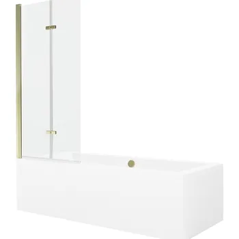 Vanová zástěna MEXEN/S - Cube obdélníková vana 180 x 80 cm s panelem + vanová zástěna 80, transparent, zlatá 550518080X9208025000