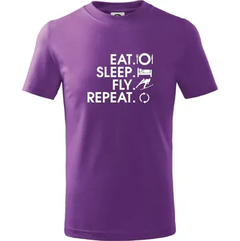 Eat sleep fly repeat - skoky na lyžích - Tričko dětské bavlněné - 158 cm/12 let ( Fialová )
