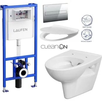 WC sada LAUFEN Rámový podomítkový modul CW1 SET s chromovým tlačítkem + WC CERSANIT CLEANON PARVA + SEDÁTKO H8946600000001CR PA2