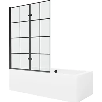 Vanová zástěna MEXEN/S - Cube obdélníková vana 170 x 80 cm s panelem + vanová zástěna 120, černá vzor 550517080X9212027077