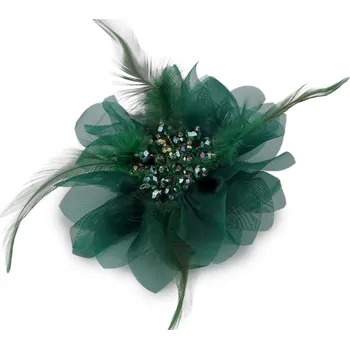 Náramek Brož se skleněnými broušenými korálky a peřím, malé, 3 zelená tmavá