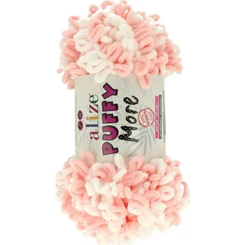 Příze Alize Puffy More 6272 bílá s pudrově růžovou