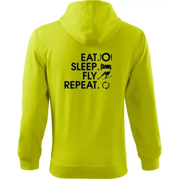 Pánská mikina Eat sleep fly repeat - skoky na lyžích - Mikina s kapucí na zip trendy zipper - L ( Limetková )