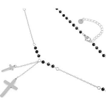 Náhrdelník Náhrdelník z nerezové oceli křížek s broušenými korálky, barva 1 černá stříbrná