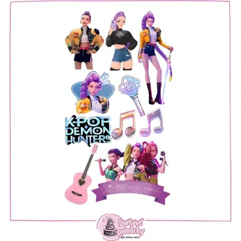 Jedlá dekorace na dort K-POP Lovkyně démonů – motiv č. 1 (jedlý papír nebo fondánový list) - Bez úprav / Jedlý papír / Bez decor gelu