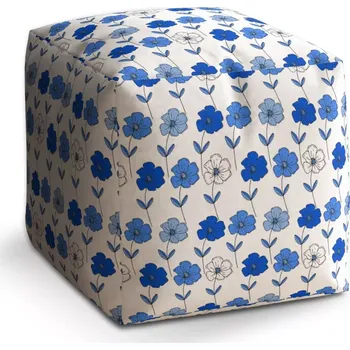 Taburet Sablio Taburet Cube Modré květiny: 40x40x40 cm