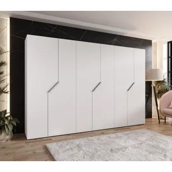 Šatní skříň Široká šatní skříň 300 cm ELIRA 1 - bílá / kašmírové úchyty