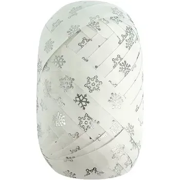 Stuha Maják Stuha 1cm x 30m bílá se stříbrnými vločkami dárkov