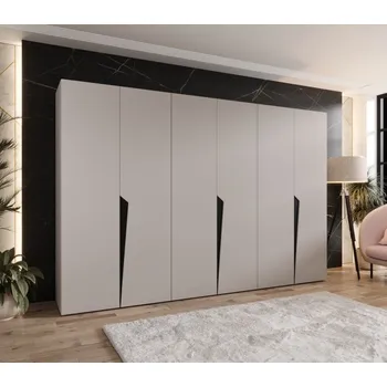 Šatní skříň Velká šatní skříň 300 cm SORAYA 1 - kašmír / černé úchyty