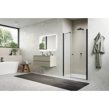 Sprchové dveře SOL31 - ATYP jednokřídlé dveře s pantem u zdi a s pevnou stěnou v rovině 75-140 cm SOL31SM1