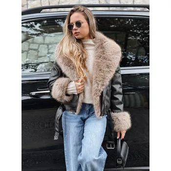 Dámský křivák Dstreet Dámská bunda Ramones s kožešinou TY5233 Barva: Béžová, Velikost: S