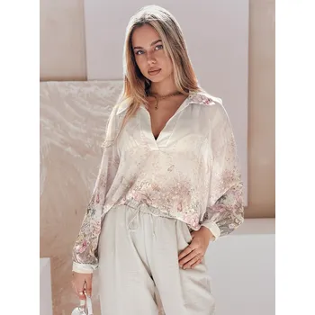 Dámská košile Dámská košile oversize s květinami KWIACYNTA DY0469 Barva: Růžová, Velikost: ONE SIZE