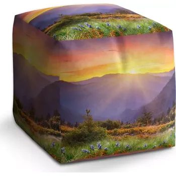 Taburet Sablio Taburet Cube Západ slunce nad lesem: 40x40x40 cm