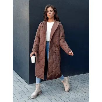 Dámská parka Dámský kabát prošívaný dlouhý TRENDIFY TY4356 Barva: Hnědá, Velikost: L