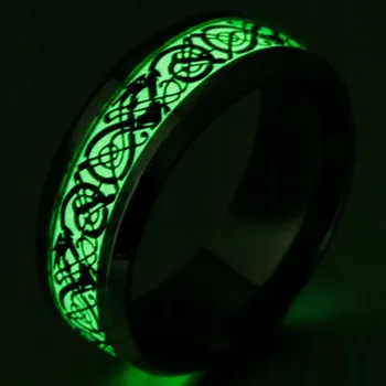 Prsten Černý Stříbrný Prsten Drak Keltský Svítící ve Tmě Wolfram