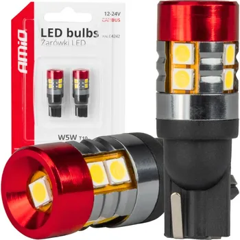 Autožárovka LED žárovky CANBUS T10 W5W 9 SMD 3030 Bílá 12V 24V AMIO-04242