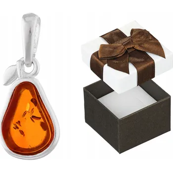 Přívěsek Hruška Jemný Stříbrný Přívěsek s Jantarem Závěs na Řetízek 925