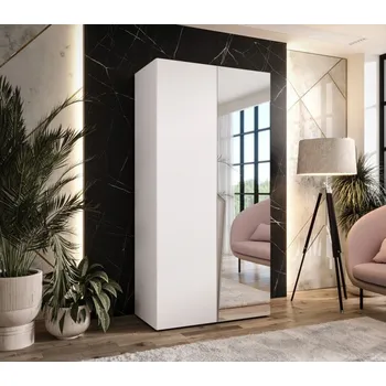 Šatní skříň Šatní zrcadlová skříň 100 cm SORAYA 2 - bílá / kašmírový úchyt