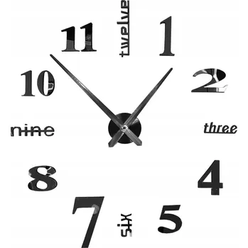 Hodiny 3D Nástěnné hodiny ČERNÉ ZRCADLO nalepovací VELKÉ