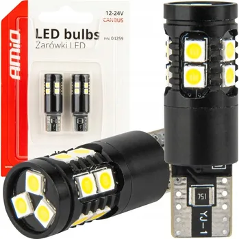 Povinná bezpečnostní výbava LED žárovky CANBUS T10 W5W 13SMD 3030 Bílé 12V 24V AMIO-04259
