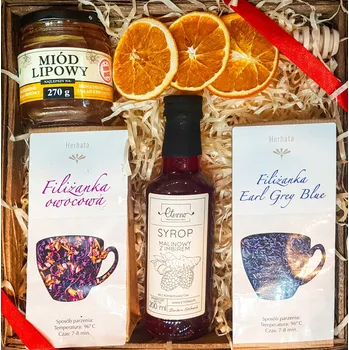 Dárkový potravinový koš DÁRKOVÝ KOŠ DÁREK SIRUP MANDLE ČAJ