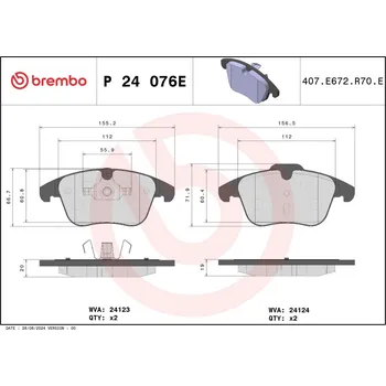 Brzdová destička Sada brzdových destiček, kotoučová brzda BREMBO P 24 076E