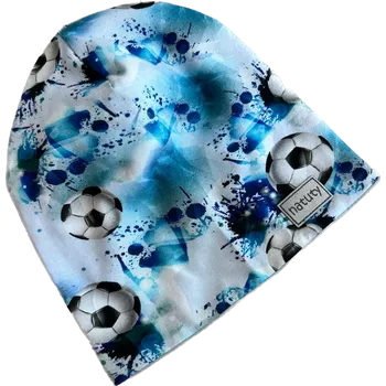 Kojenecká čepice Natuty Čepička homeless - fotbalové míče na modré Velikost: 46-48