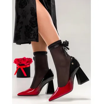 Dámské lodičky Lodičky Dámské Ozdobný Podpatek Špičatá Špička Kožená Stélka ČERVENÉ vel. 41