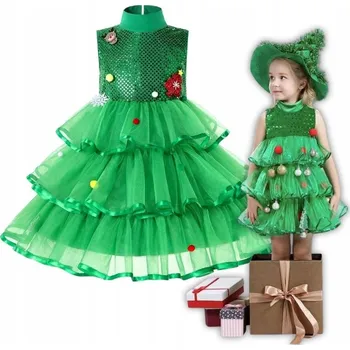 Karnevalový kostým ŠATY VÁNOČNÍ KOSTÝM ZELENÝ STROMEČEK PŘEVLEK PLES 116 122