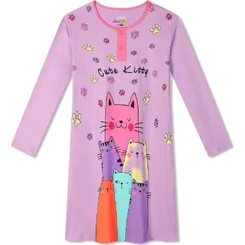 DÍVČÍ NOČNÍ KOŠILE S KOČKOU NOVINKA Barva: Fialková, Velikost: 146