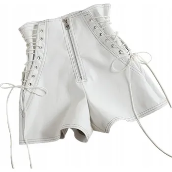 Dámské kraťasy Elegantní Dámské Kožené Kraťasy s Korzetovým Šněrováním Vysoký Pas - L