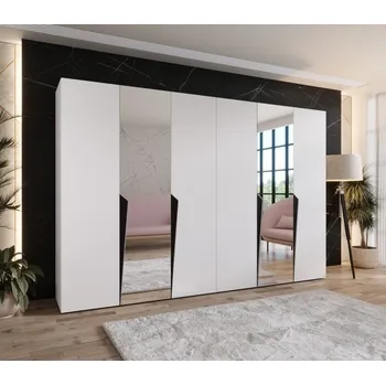 Šatní skříň Zrcadlová šatní skříň 300 cm SORAYA 2 - bílá / černé úchyty