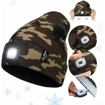Čepice Čepice Zimní Led Maskáčový Camo Lampičkou Svítilnou Dárek Mikuláše pro rybáře