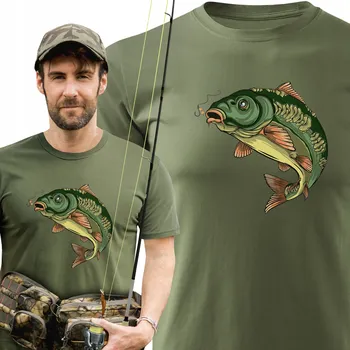 Pánské tričko Bavlněné rybářské tričko s velkým barevným potiskem ryby KAPR vel XXL