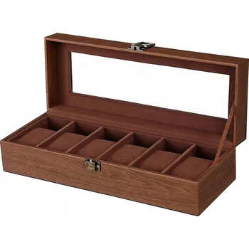 Hodinky KRABIČKA NA HODINKY ELEGANTNÍ HNĚDÁ ŠPERKOVNICE NA BIŽUTERII 6 MÍST