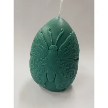 Svíčka Svíčka vonná z parafínového vosku - vejce s motýlem zelené - Jablko, skořice