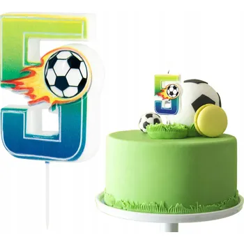 Dortová svíčka SVÍČKA FOTBALOVÝ MÍČ ČÍSLICE 5 PĚT ZELENÉ DEKORATIVNÍ SVÍČKY NA DORT