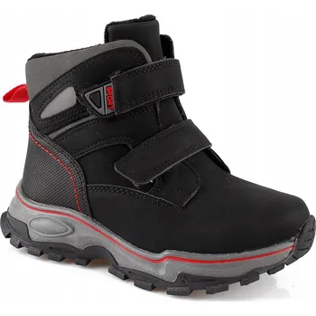 Dámské kozačky Chlapecké kozačky z eko-nubuku na suchý zip kožíšek černé zimní sněhule velikost 33