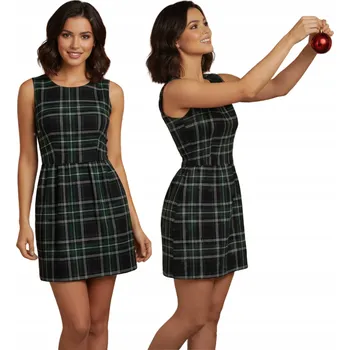 Dámské šaty Šaty mini se zeleno-černým kostkovaným vzorem L