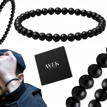 Náramek PÁNSKÝ NÁRAMEK KORÁLKOVÝ ČERNÝ Z KAMENE TENKÝ JAKO DÁREK ACHÁT 3MM