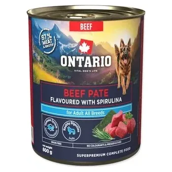 Krmivo pro psa Konzerva Ontario Adult hovězí pate s příchutí spirulíny 800g