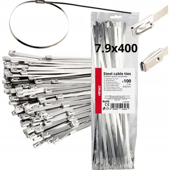 Stahovací páska Kovové stahovací pásky z nerezové oceli 7,9x400mm 100 ks AMIO