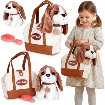 plyšák Plyšový pejsek v kabelce beagle plyšová hračka pro dítě + kartáč na česání