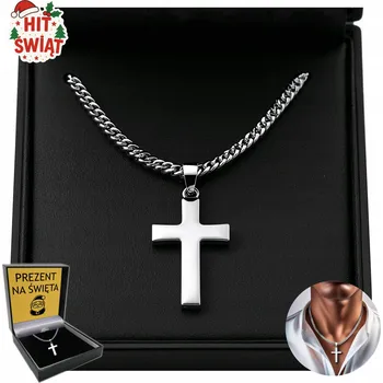 Řetízek STŘÍBRNÝ ŘETÍZEK S KŘÍŽKEM MĘSKI ŁAŃCUCH DÁREK NA ŚWIĘTA MIKOŁAJKI
