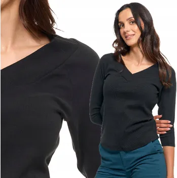 Dámská halenka Dámská Žebrovaná Halenka Tričko s Žebrováním Elegantní Dlouhý Rukáv MORAJ 3XL