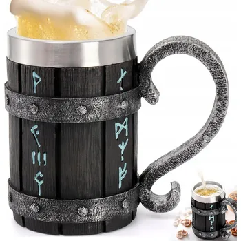 Sklenice KRIGL NA PIVO 600ML STYL VIKINGŮ DUB A NEREZOVÁ OCEL RUNY DÁREK