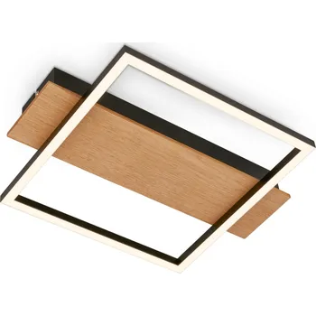BRILONER Kada LED stropní svítidlo, dekor dřeva, teple bílé světlo, hranaté 34x26 cm, černá/dřevo 3909014