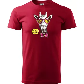 Pánské tričko Sablio Tričko s potiskem Hipster Giraffe - červené L